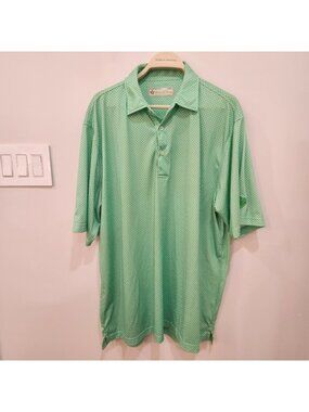 Donald Ross Polo Shirt Mens XL Green Geometric Print Golf Performance Wear